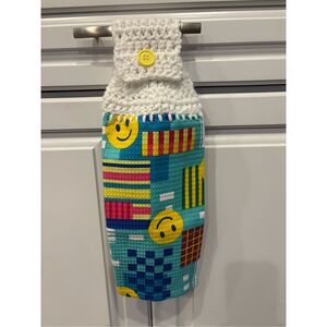 Crochet Top Kitchen Towel-Smiley faces with design